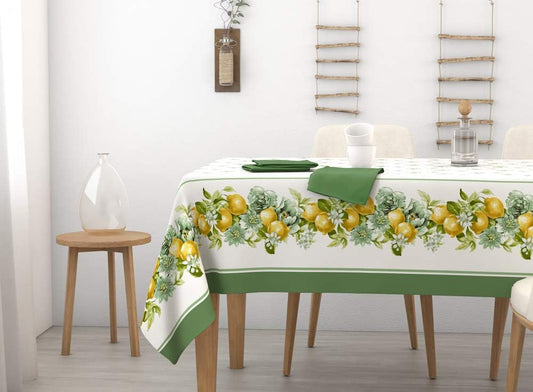 Servizio tavola 6 posti 140x180 12 posti 140x240 fantasia floreale tovaglioli in Rasatello - Irge (Verde (12 posti))