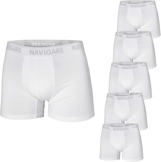6 BOXER UOMO NAVIGARE COTONE ELASTICIZZATO ELASTICO ESTERNO ART. 573/E BIANCO O COLORATO, Bianco, 7 / XXL
