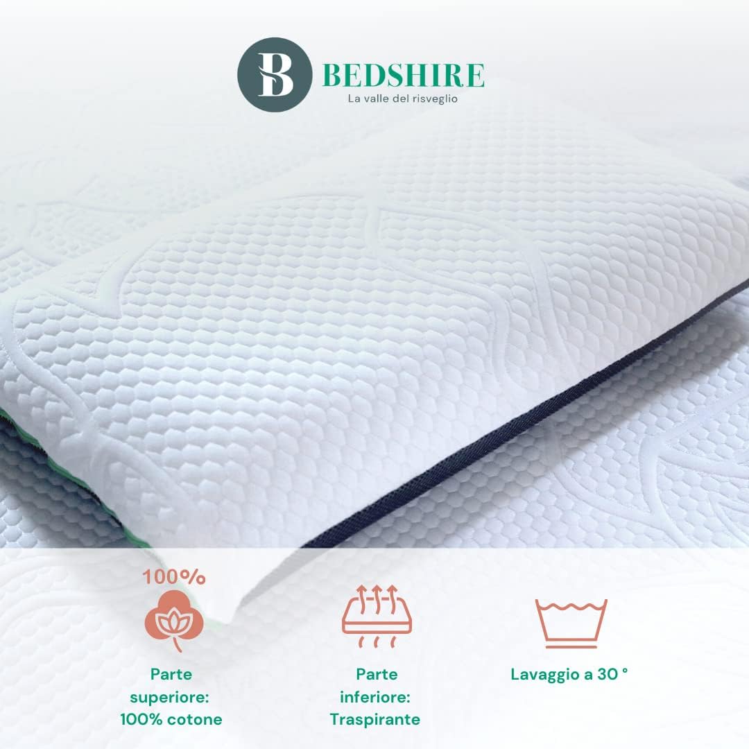 Bedshire Pillow Coppia Cuscini Cervicale Ortopedico Guanciali con Imbottitura in Memory Foam HD e Federa in Cotone Sfoderabile Alti 13 cm da Letto Ergonomico per Collo Made in Italy 100% - Home Shopping Italia 