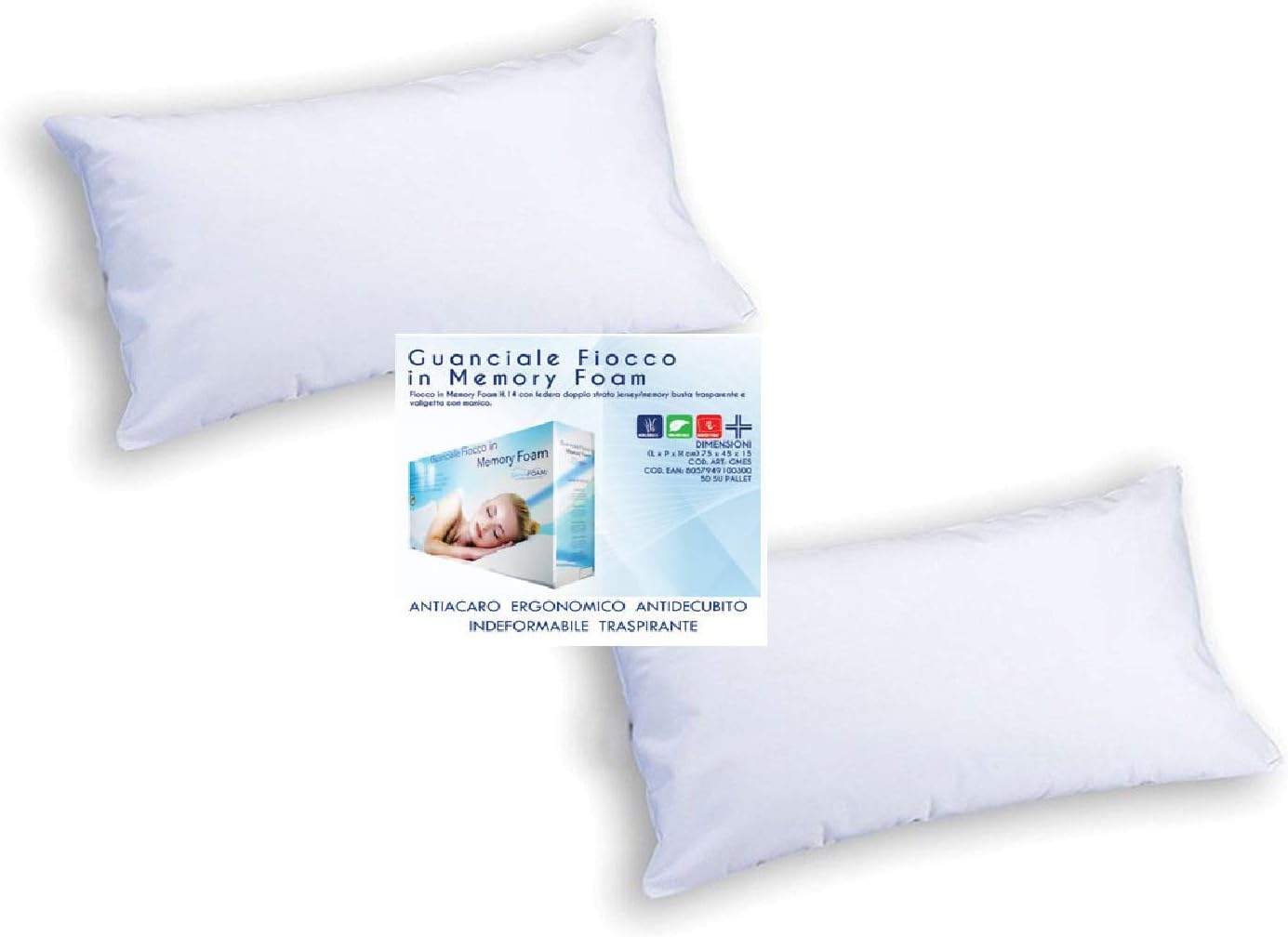 Tessile Shop Guanciale fiocco in memory foam antiacaro OFFERTA 2 PEZZI - Home Shopping Italia 