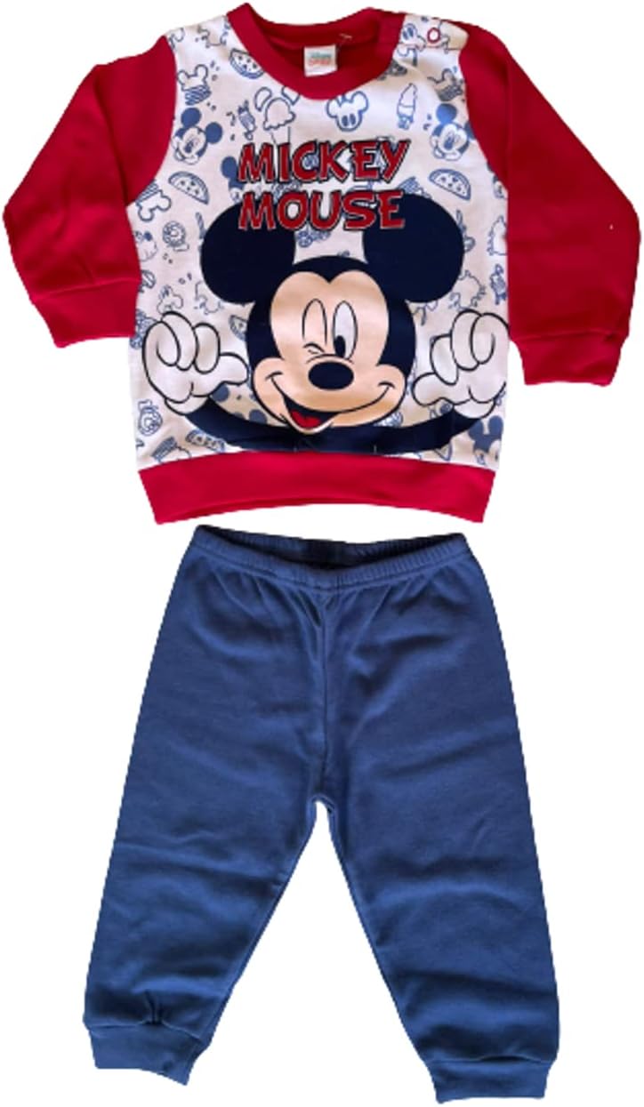 Pigiama Topolino Mickey Lungo Cotone Interlock Neonato - Disney Baby (Art. Wi 4140 (Bianco - Rosso), 18 Mesi) - Home Shopping Italia 