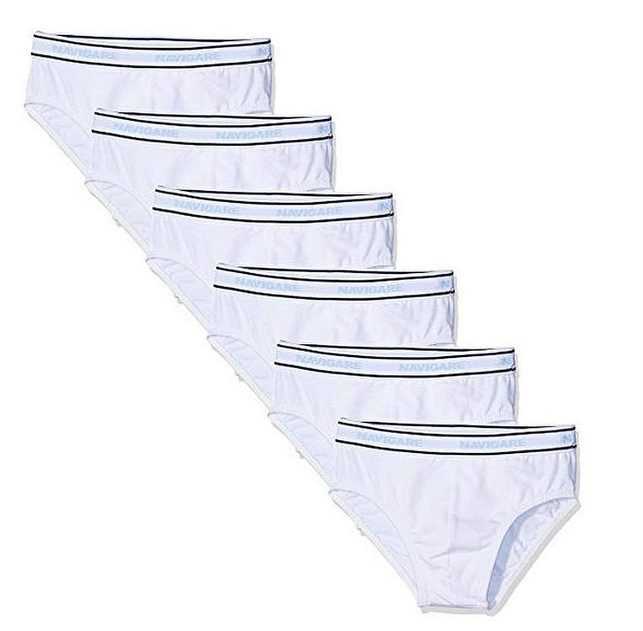 NAVIGARE UNDERWEAR BOY Confezione da 6 Slip Bambino E Ragazzo in Cotone BIELASTICO con Elastico Esterno Stampato - Colore Bianco E Colorati in Cotton Stretch Jersey. Articolo Scatolato singolarmente