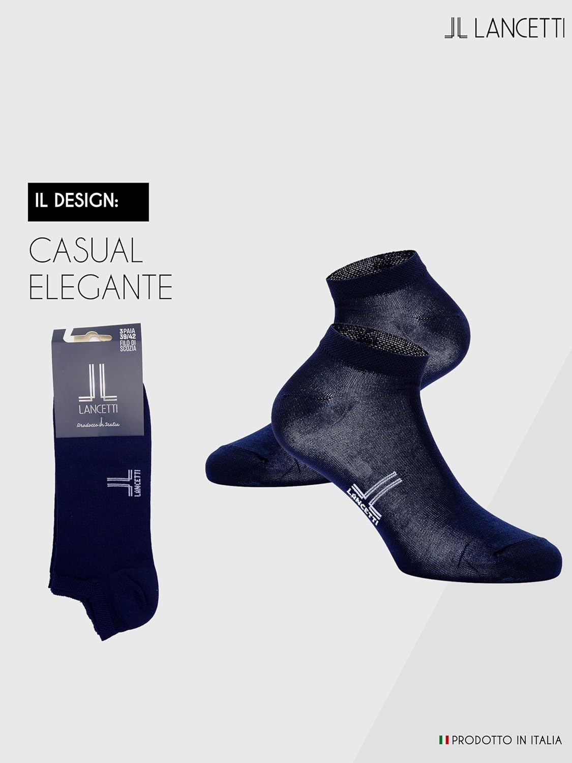 LANCETTI - 6 Paia Calzini Corti Sneaker per Uomo o Donna, Fantasmini in Cotone Filo di Scozia