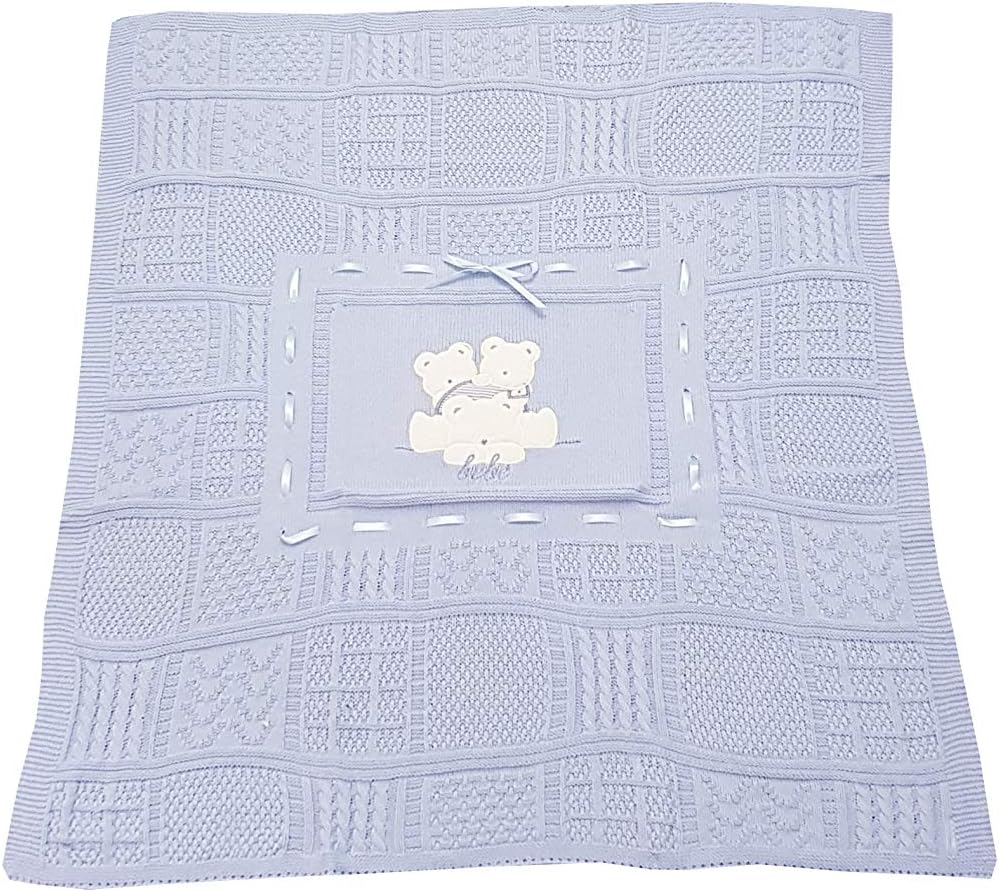 Copertina carrozzina bambino/a scialletto per nascita in cotone 75 x 90 cm vari modelli e colori (IG083/2 CIELO)