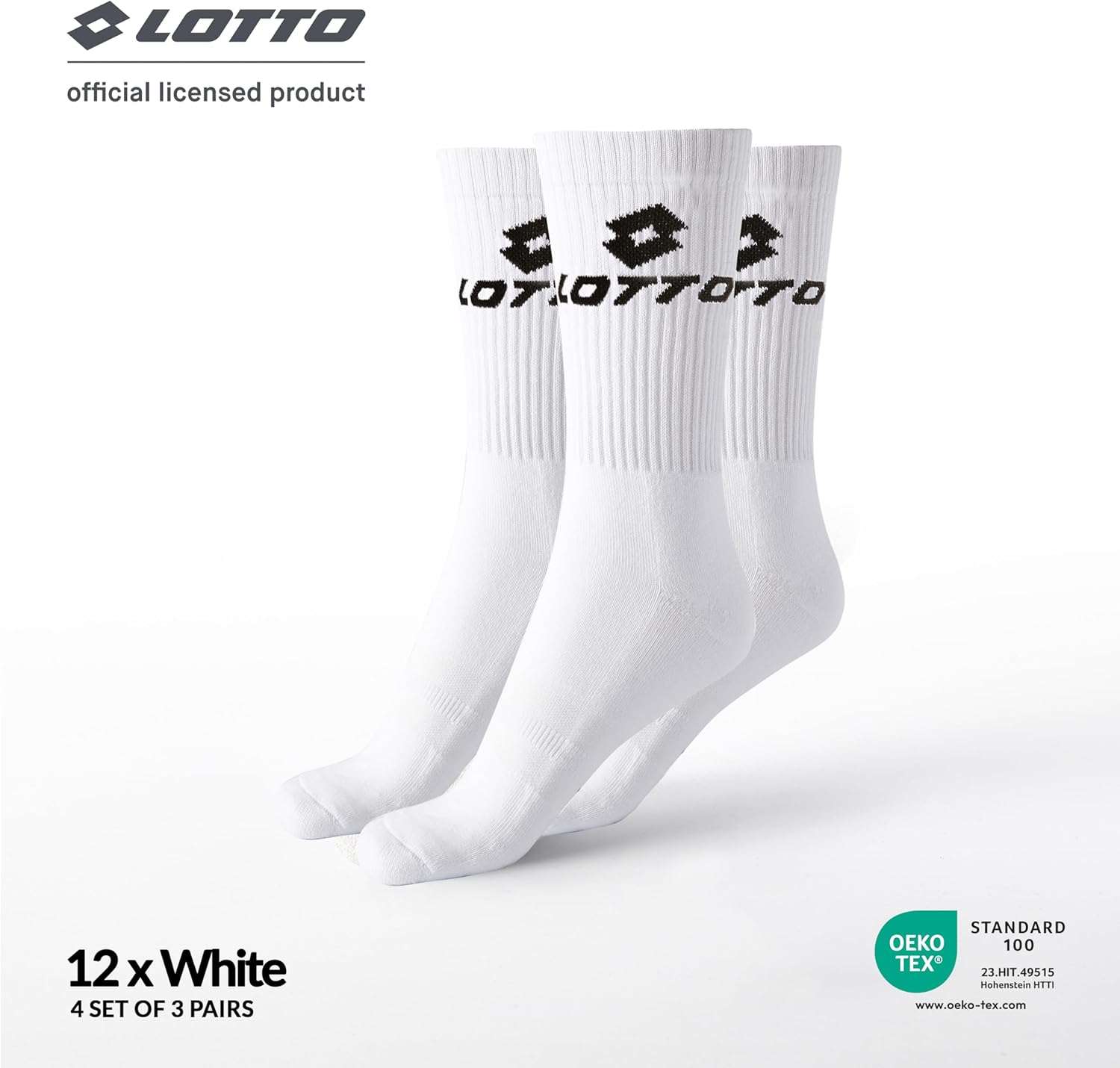 Lotto 12 Paia Calzini Tennis Uomo/Donna in Morbido Cotone traspirante, Certificati OEKO-TEX, Bianco, 43-46