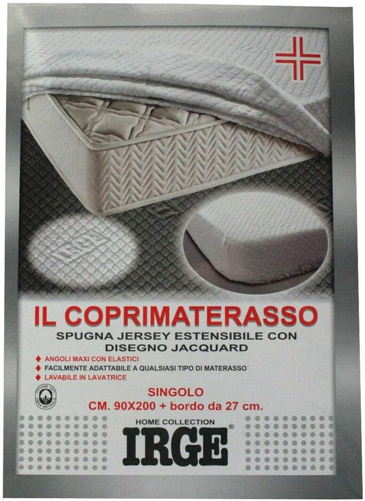 Irge coprimaterasso Singolo Jersey con Cerniera su 3 Lati estendibile Adattabile 90x200 cm + Bordo da 27 cm