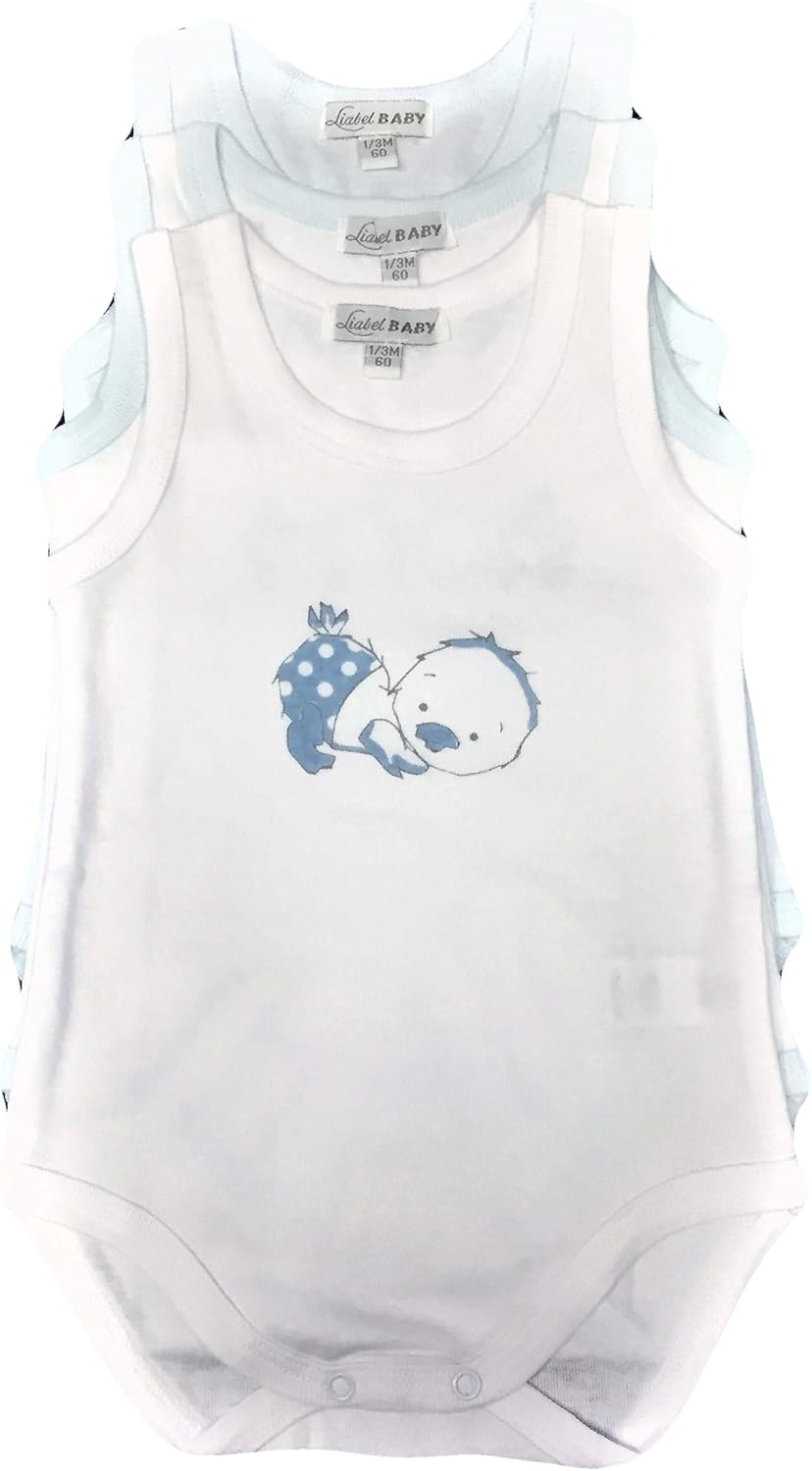 Confezione da 3 Body Neonato Spalla Larga Linea Body Collection LIABEL in 100% Cotone. Accessori Nichel Free.