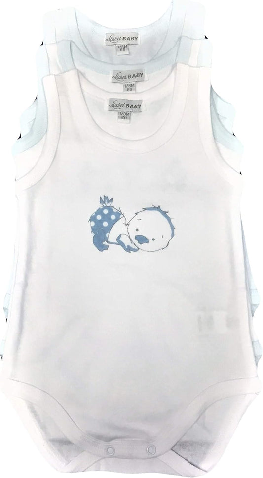 Confezione da 3 Body Neonato Spalla Larga Linea Body Collection LIABEL in 100% Cotone. Accessori Nichel Free.