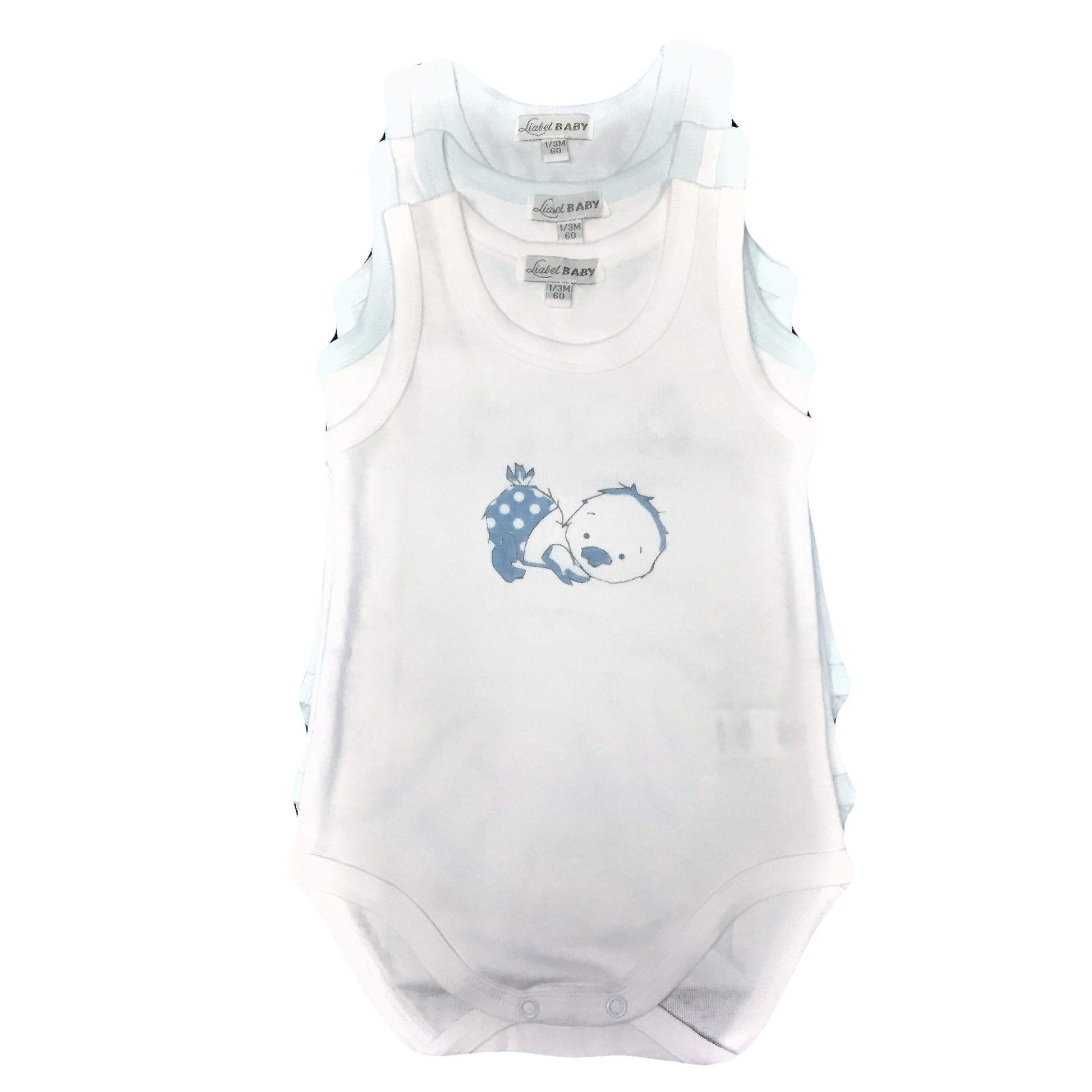 Confezione da 3 Body Neonato Spalla Larga Linea Body Collection LIABEL in 100% Cotone. Accessori Nichel Free.