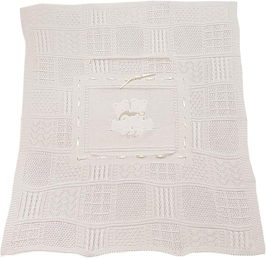 Copertina carrozzina bambino/a scialletto per nascita in cotone 75 x 90 cm vari modelli e colori (IG083/2 PANNA)