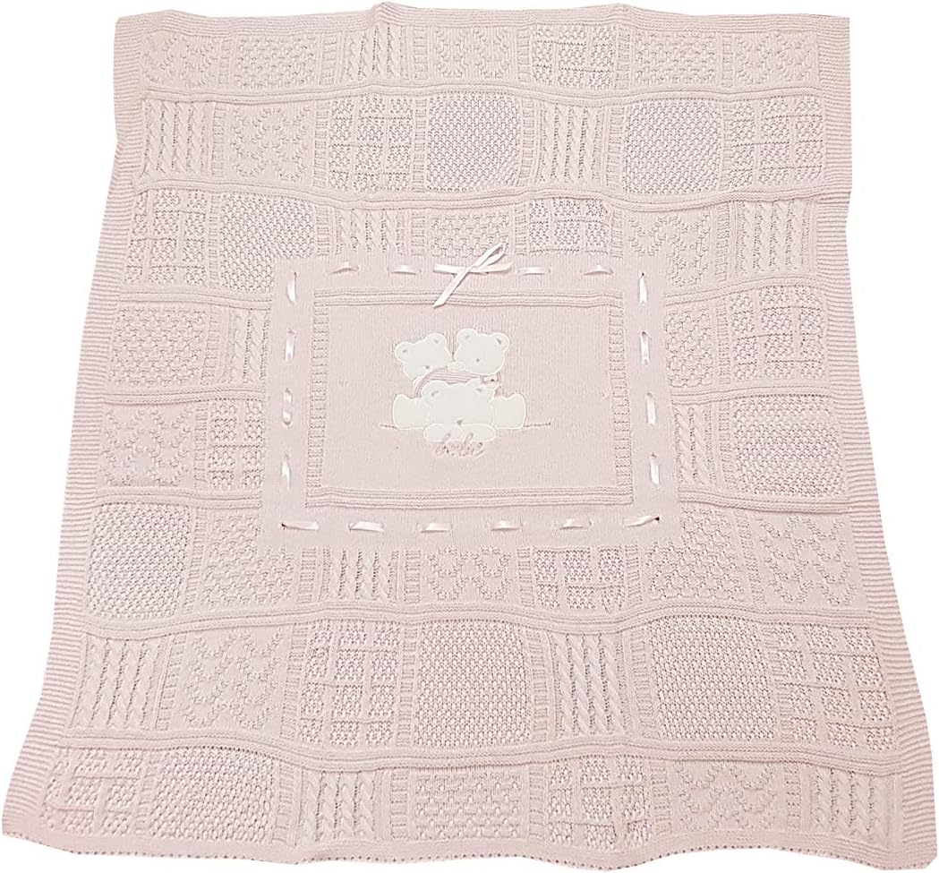 Copertina carrozzina bambino/a scialletto per nascita in cotone 75 x 90 cm vari modelli e colori (IG083/2 ROSA)