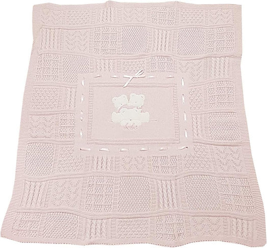 Copertina carrozzina bambino/a scialletto per nascita in cotone 75 x 90 cm vari modelli e colori (IG083/2 ROSA)