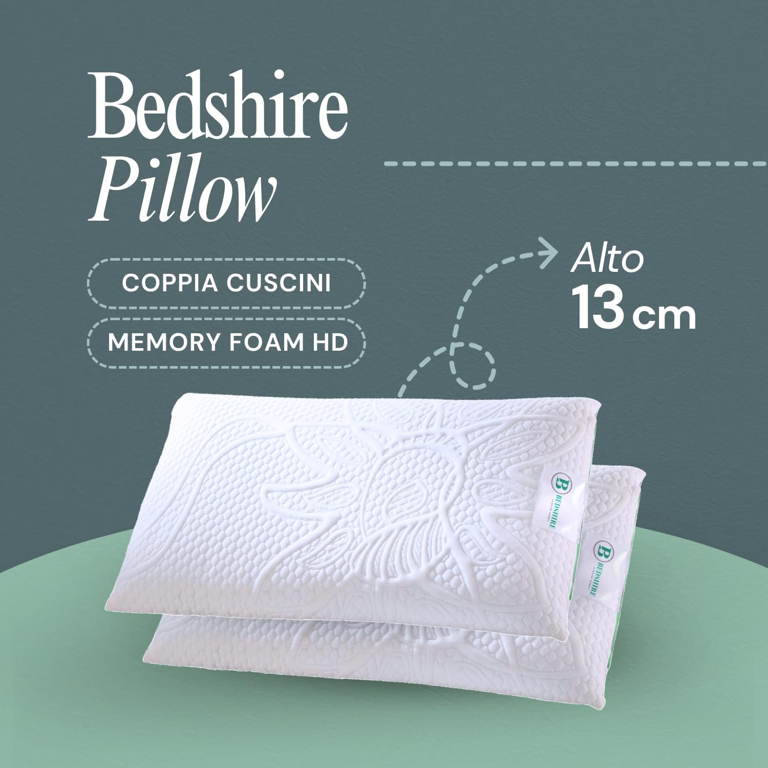 Bedshire Pillow Coppia Cuscini Cervicale Ortopedico Guanciali con Imbottitura in Memory Foam HD e Federa in Cotone Sfoderabile Alti 13 cm da Letto Ergonomico per Collo Made in Italy 100% - Home Shopping Italia 