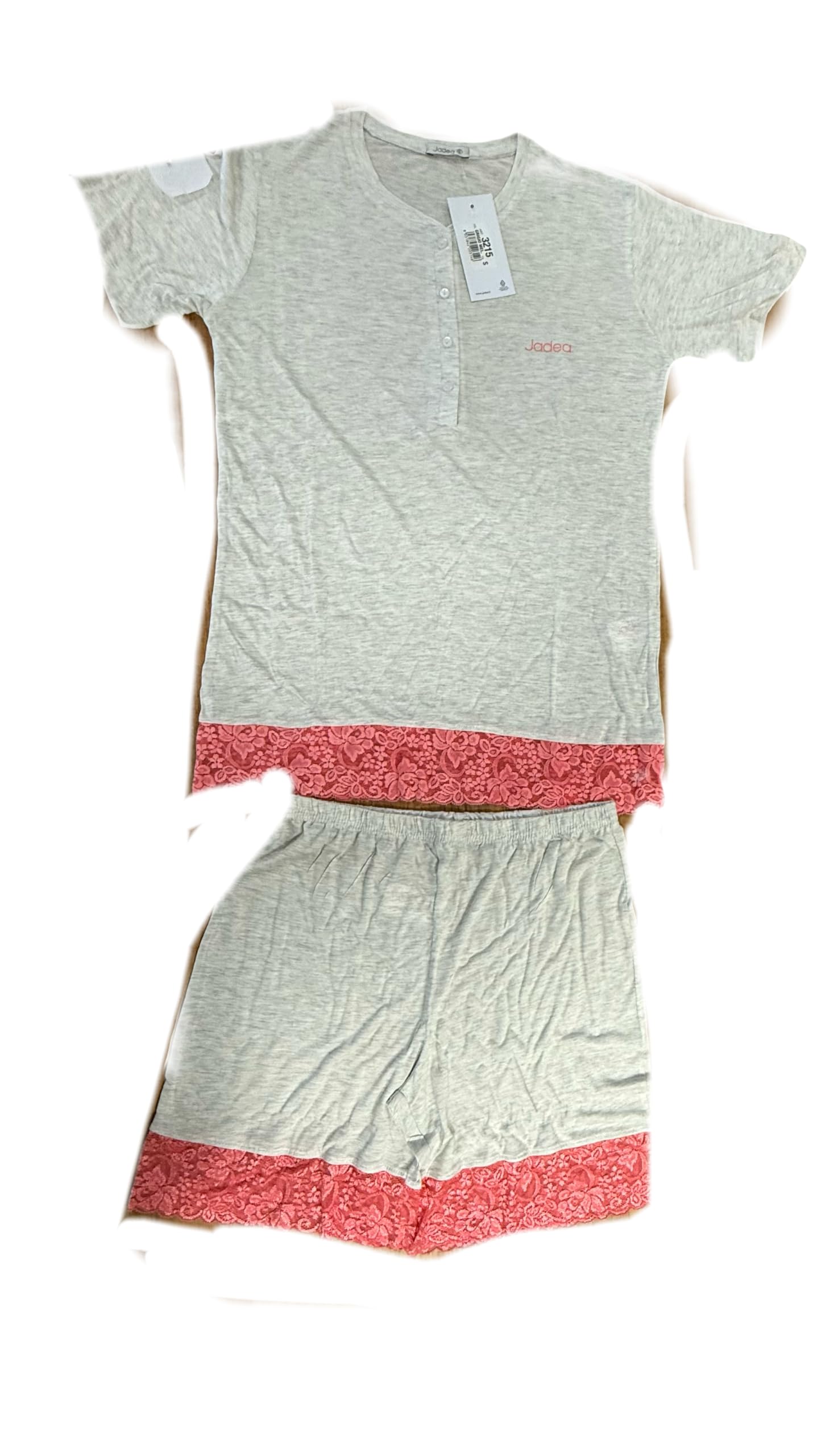 Generico Jadea Pigiama Donna Corto, Set 2 Pezzi in Modal e Cotone con Pizzo, T-Shirt e Pantaloncini