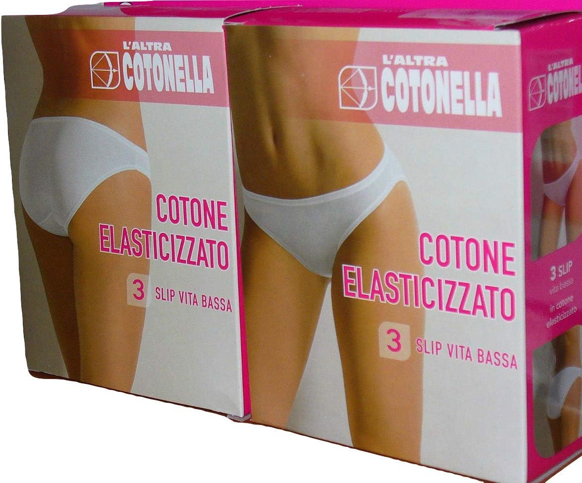 Cotonella Slip Vita Bassa Donna in Cotone Elasticizzato Art. 3165 - Confezione da 6 Pezzi - Colori Bianco E Nero - 6 Pezzi Bianco 3