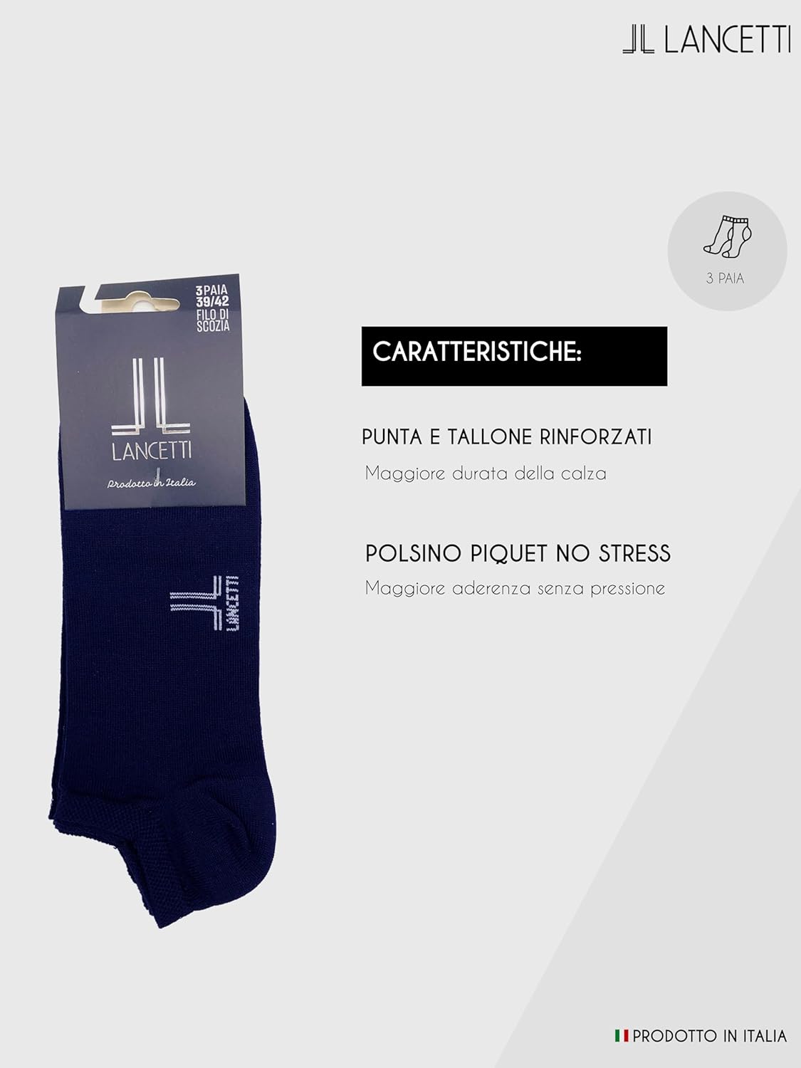 LANCETTI - 6 Paia Calzini Corti Sneaker per Uomo o Donna, Fantasmini in Cotone Filo di Scozia
