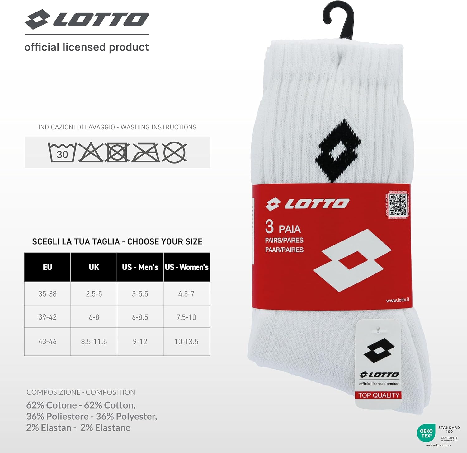 Lotto 12 Paia Calzini Tennis Uomo/Donna in Morbido Cotone traspirante, Certificati OEKO-TEX, Bianco, 43-46