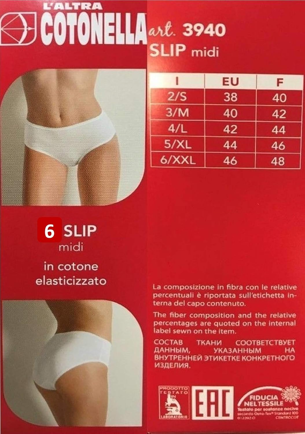 COTONELLA Slip Midi Donna in Cotone Elasticizzato con Tassello in Cotone - Confezione da 6 Pezzi - Colori Bianco E Nero