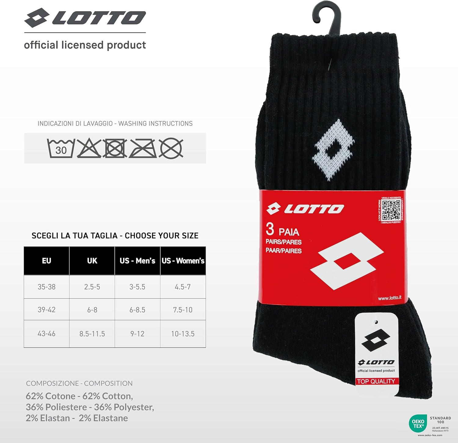 Lotto 12 Paia Calzini Tennis Uomo/Donna in Morbido Cotone traspirante, Certificati OEKO-TEX, Nero, 39-42