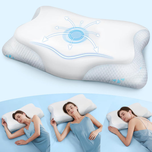 CloudÉtoile Cuscino Cervicale Memory Foam - 2 in 1 Cuscino Letto Ortopedico con Schiuma per Dormire sul lato e sulla schiena, Supporto Ergonomico Guanciale Letto Regolabile in altezza (64x38x10/12 cm)