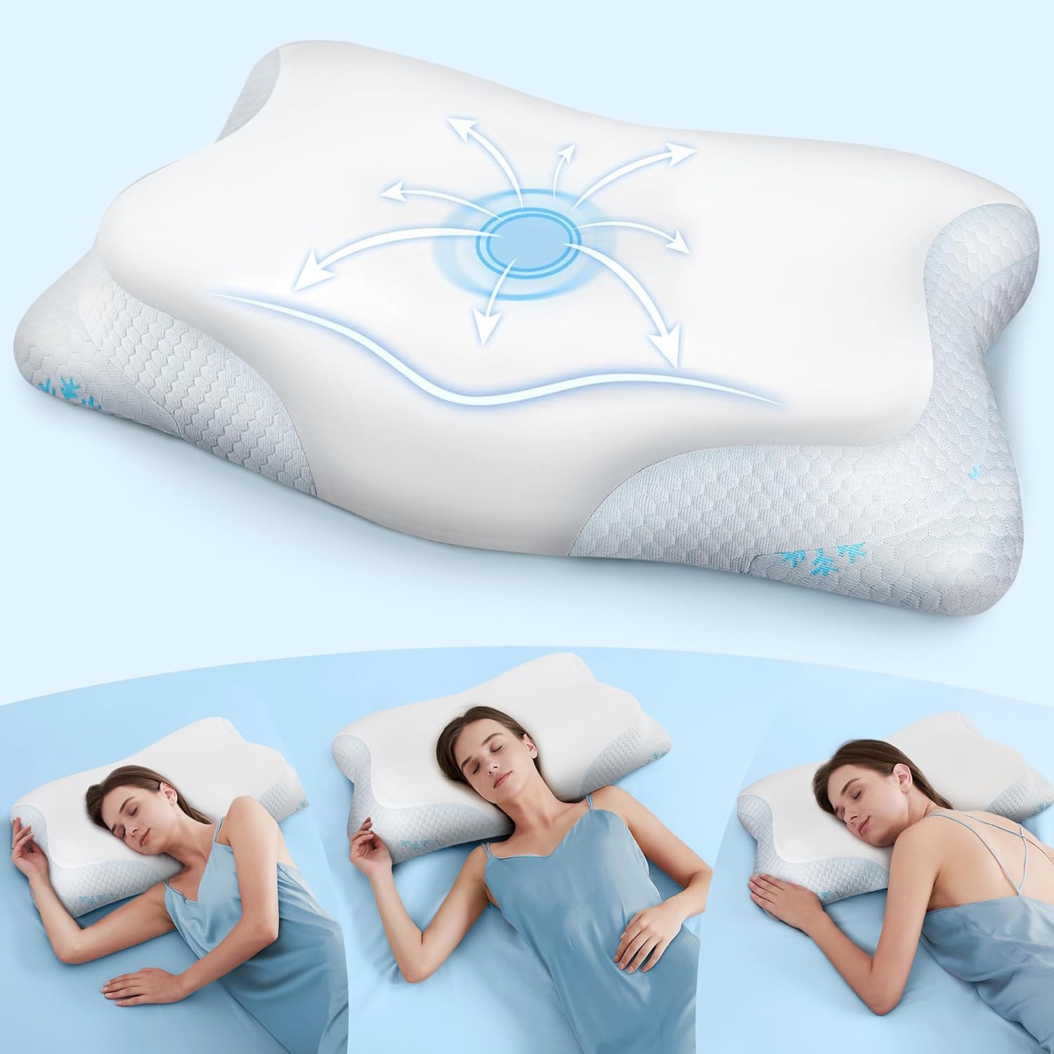 CloudÉtoile Cuscino Cervicale Memory Foam - 2 in 1 Cuscino Letto Ortopedico con Schiuma per Dormire sul lato e sulla schiena, Supporto Ergonomico Guanciale Letto Regolabile in altezza (64x38x10/12 cm)