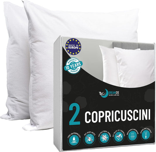 Copricuscini Letto Matrimoniale 50x80 Antiacaro Anallergico Made in EU & OEKO TEX by Dreamzie - Copriguanciale con Cerniera Impermeabili - Home Shopping Italia 