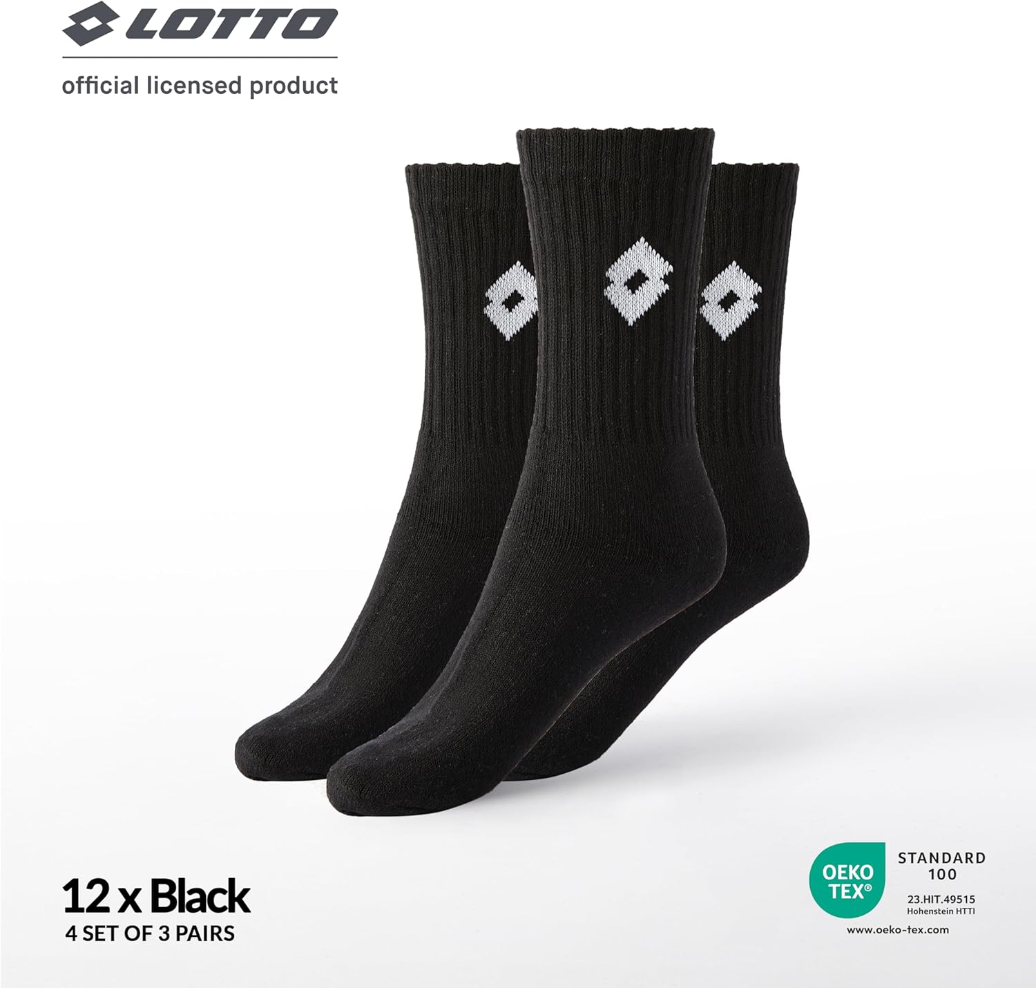 Lotto 12 Paia Calzini Tennis Uomo/Donna in Morbido Cotone traspirante, Certificati OEKO-TEX, Nero, 39-42