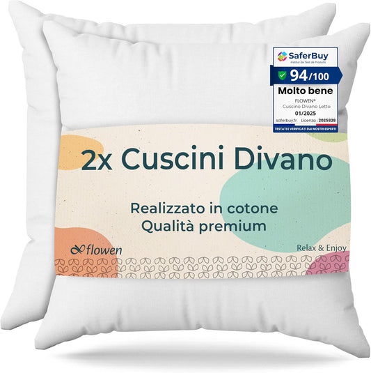 Cuscini per Divano 45x45 Imbottitura Cuscini 2 pezzi Interno Decorativi Quadrati Morbidi con Federe in Cotone e Poliest. Bianca Anallergici Antiacaro Arredo Casa Salotto Letto Sfoderabili e Lavabili